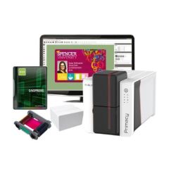 Evolis Primacy 2, card printer, Dual Sided card printing | Incl.: Cable USB, Power supply, CardPresso (XXS), Cleaning kit, 100 cards, YMCKO color ribbon | PM2D-GP3-E