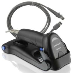 Datalogic QuickScan I 2220, handheld Barcode scanner: 1D | Linear imager, Protection class: IP42, Connection: USB, Incl.: USB-A Cable | 2meter, Stand, Color: Black